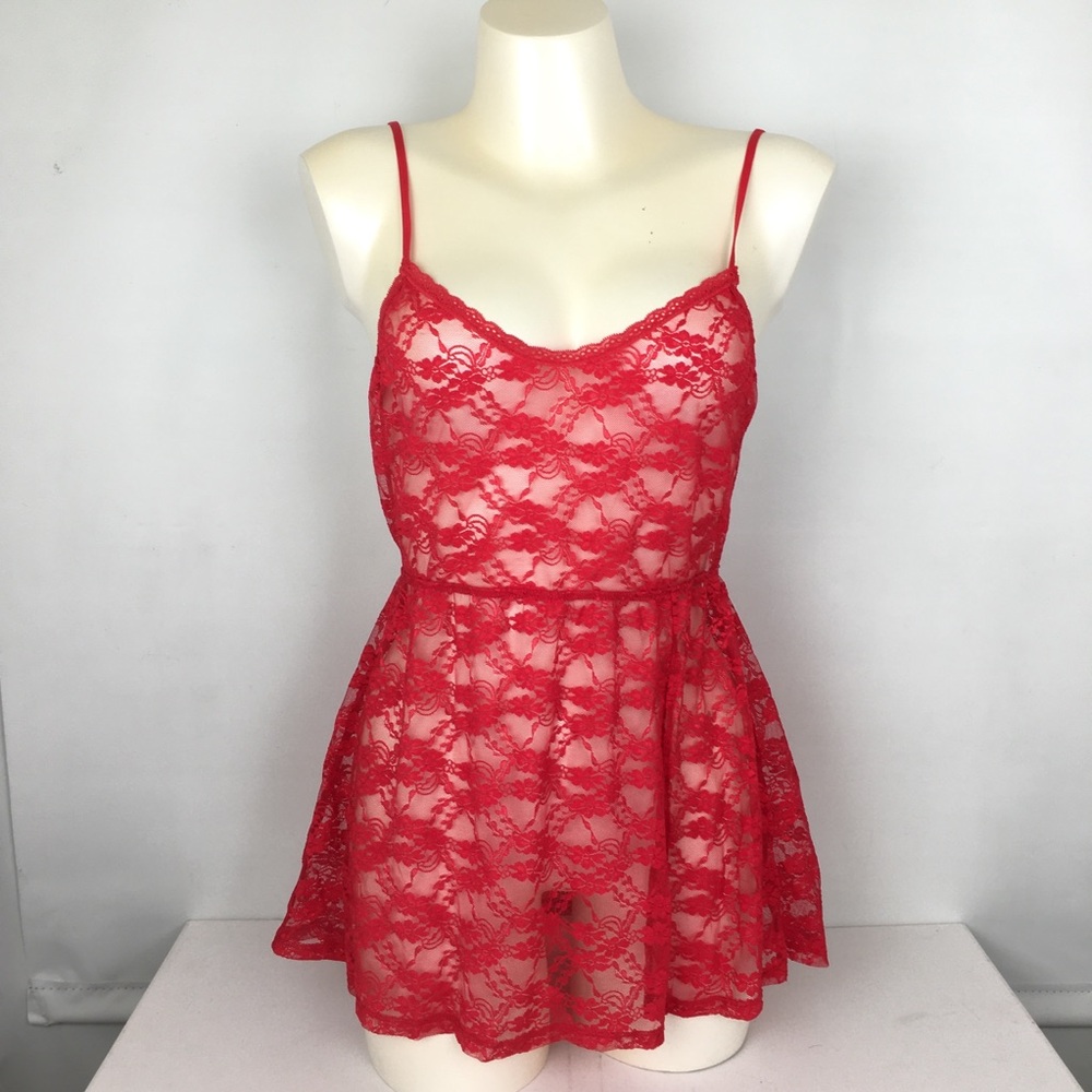 Victoria's Secret Red Lace Babydoll Lingerie Sexy Open Back Top Women’s Size L